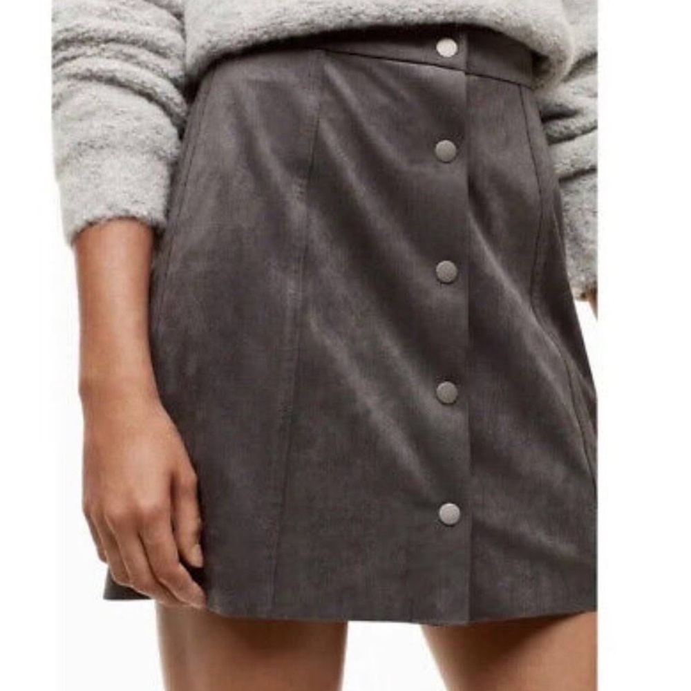 Aritzia Wilfred Free Faux Suede Button-Up Skirt - Charcoal Grey, Size 6